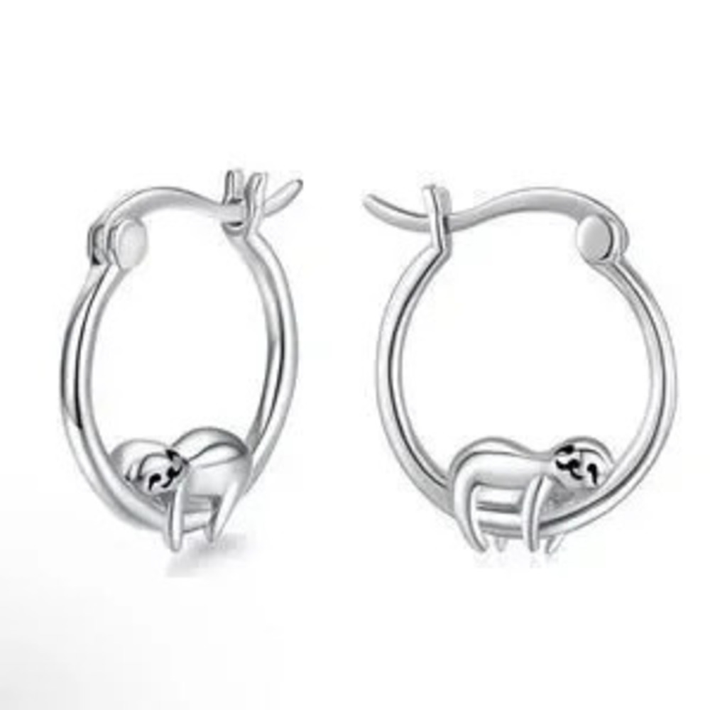 Cute Sloth Silver Hoop?Earrings